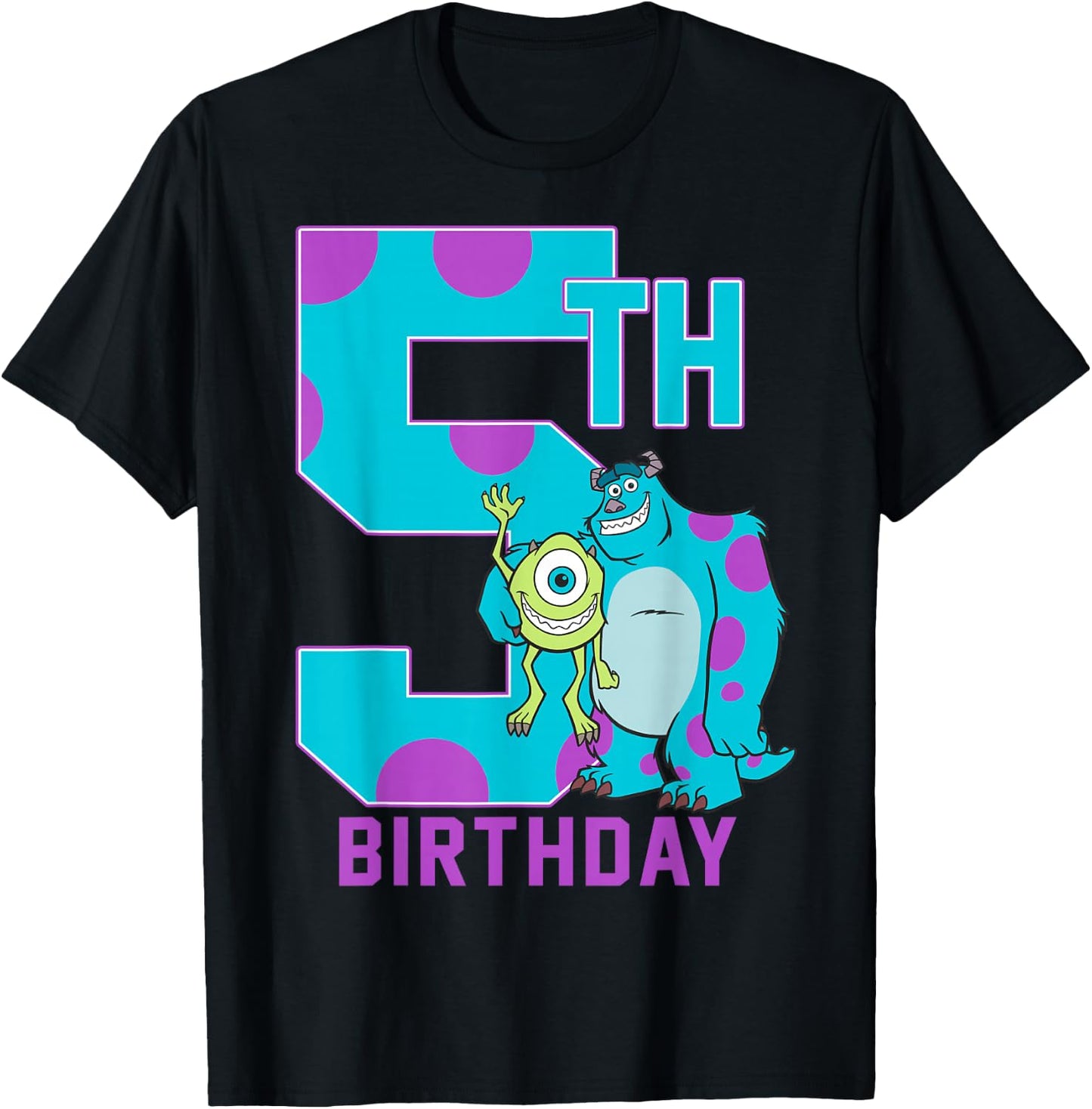 Disney Pixar Monsters Inc. Mike & Sully Happy 5th Birthday T-Shirt - T-Shirt | Black