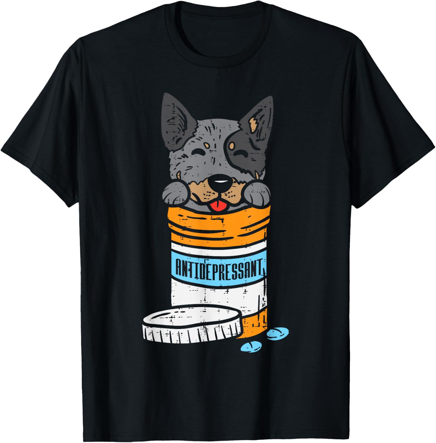 Antidrepressant Heeler Animal Pet Blue Red Cattle Dog Gift T-Shirt - T-Shirt | Black