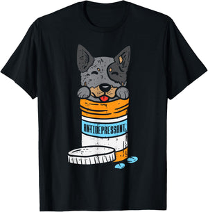 Antidrepressant Heeler Animal Pet Blue Red Cattle Dog Gift T-Shirt - T-Shirt | Black