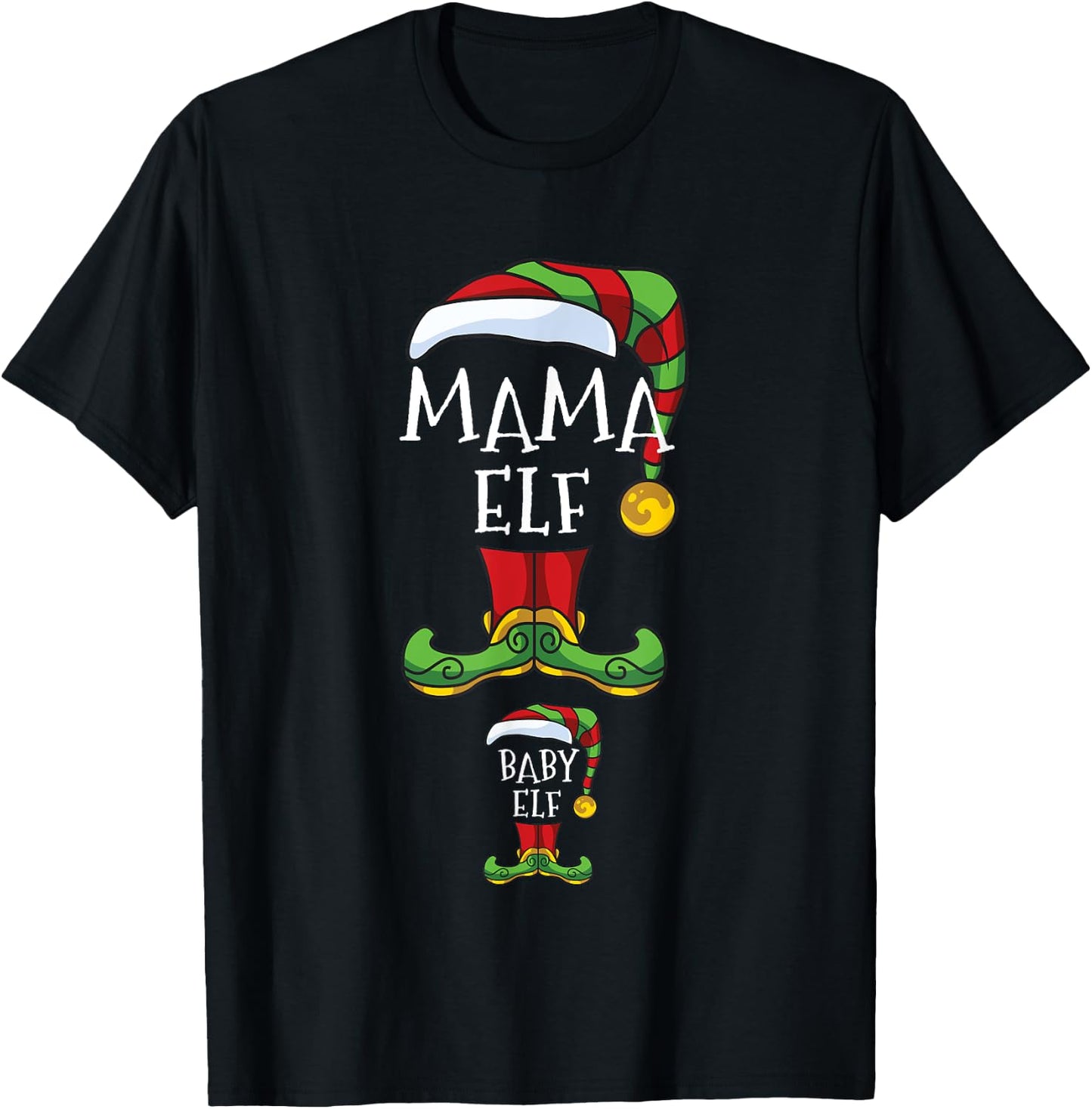 Mama And Baby Elf Pregnancy Matching Family Christmas T-Shirt - T-Shirt | Black