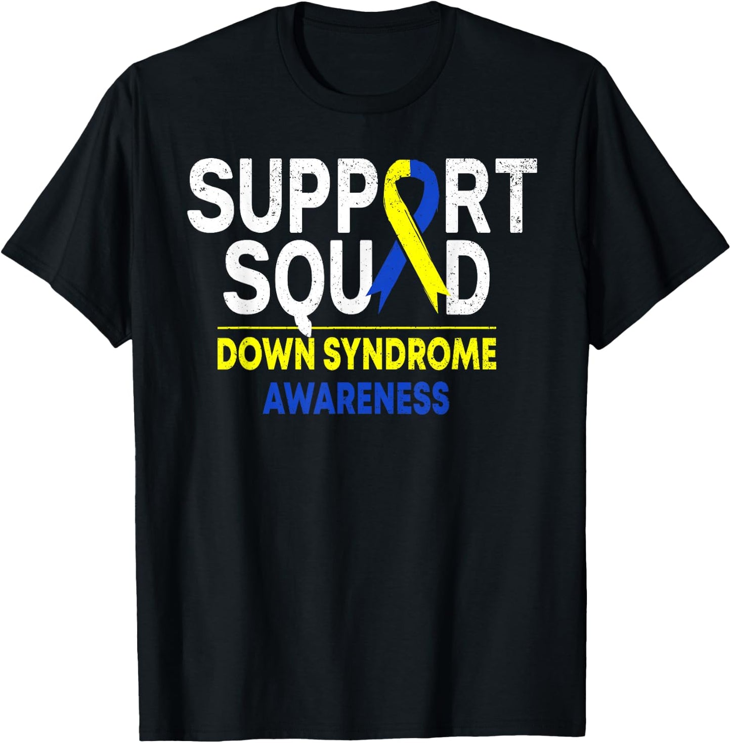 Support Squad Down Syndrome T21 Awareness Blue Yellow Ribbon T-Shirt - T-Shirt | Black