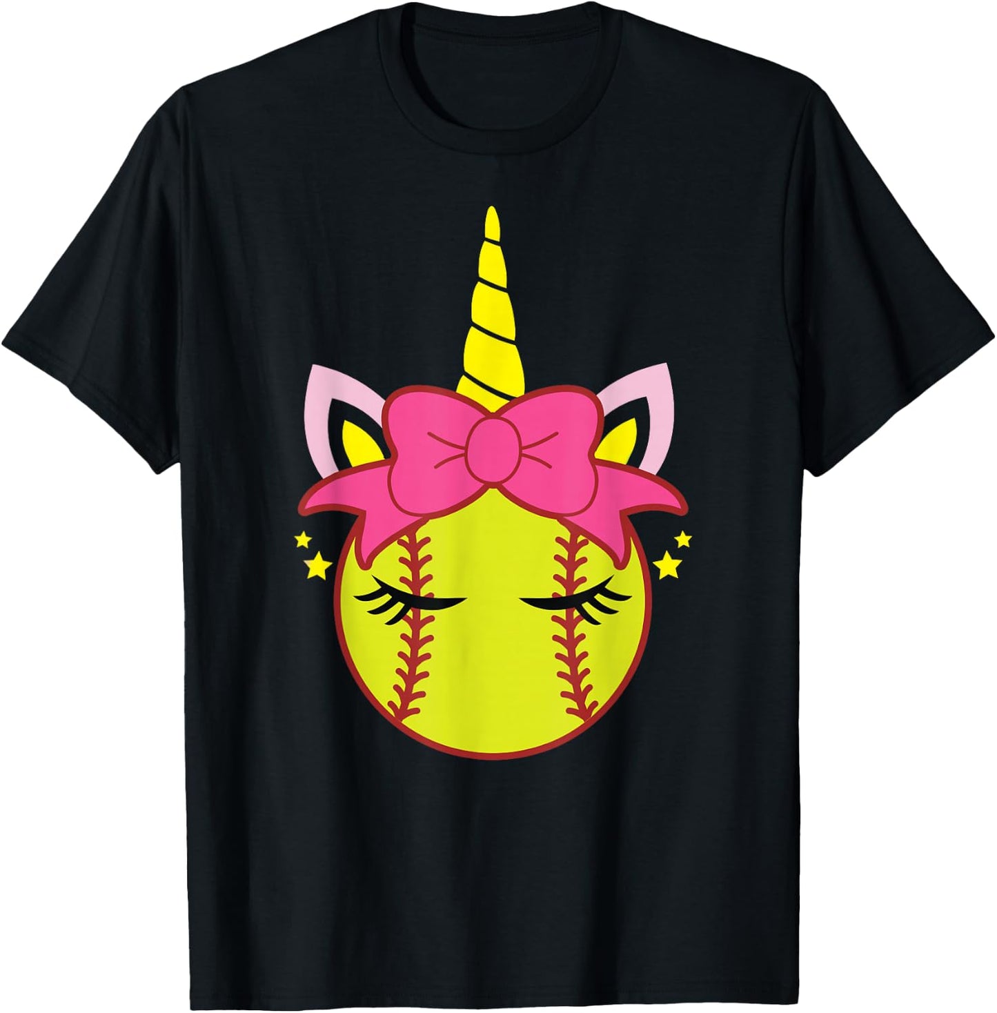 Coquette Unicorn Softball Bow Girls Women T-Shirt - T-Shirt | Black