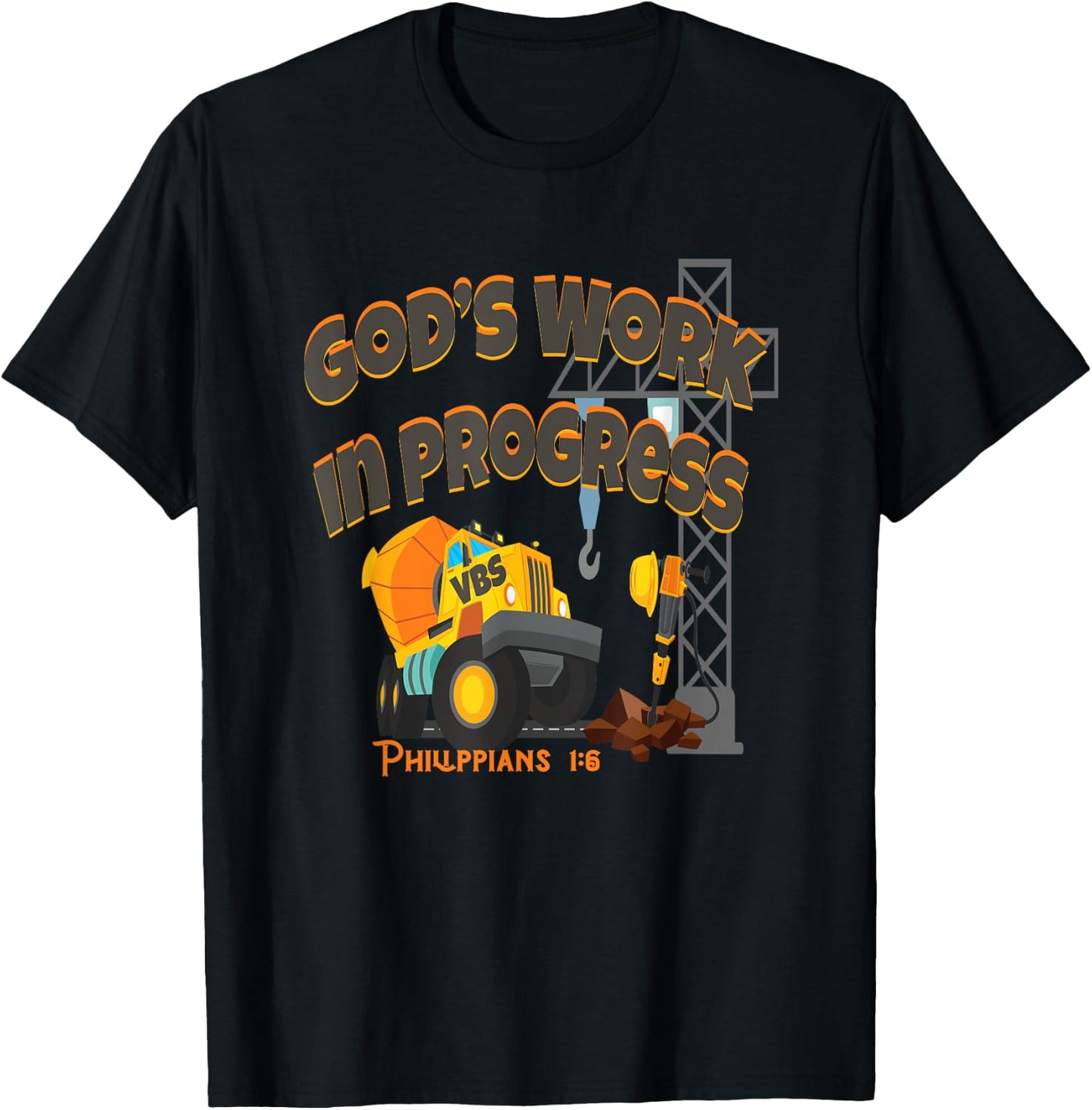 VBS 2020 Concrete Cranes Gods Work Under Construction Truck T-Shirt - T-Shirt | Black