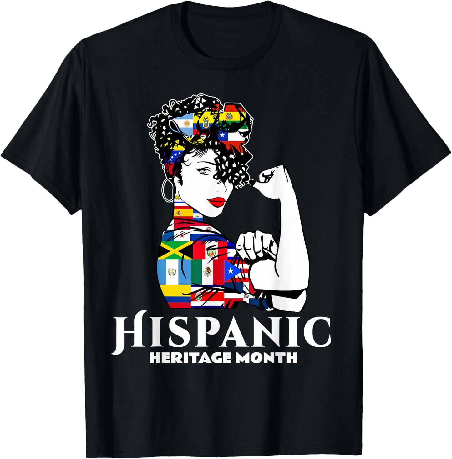 Hispanic Heritage Month Woman Latino Countries Flag T-Shirt - T-Shirt | Black