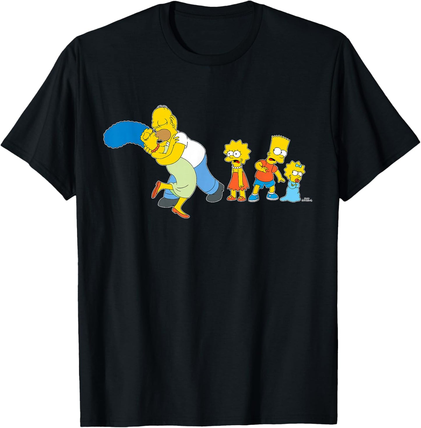 The Simpsons Marge Homer Beard Lisa Maggie Kiss T-Shirt - T-Shirt | Black