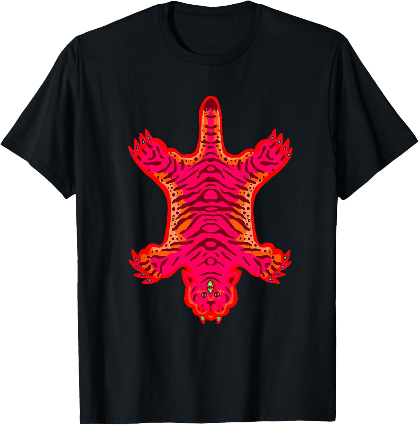 Colorful Mystical Tiger Rug Illustration T-Shirt - T-Shirt | Black