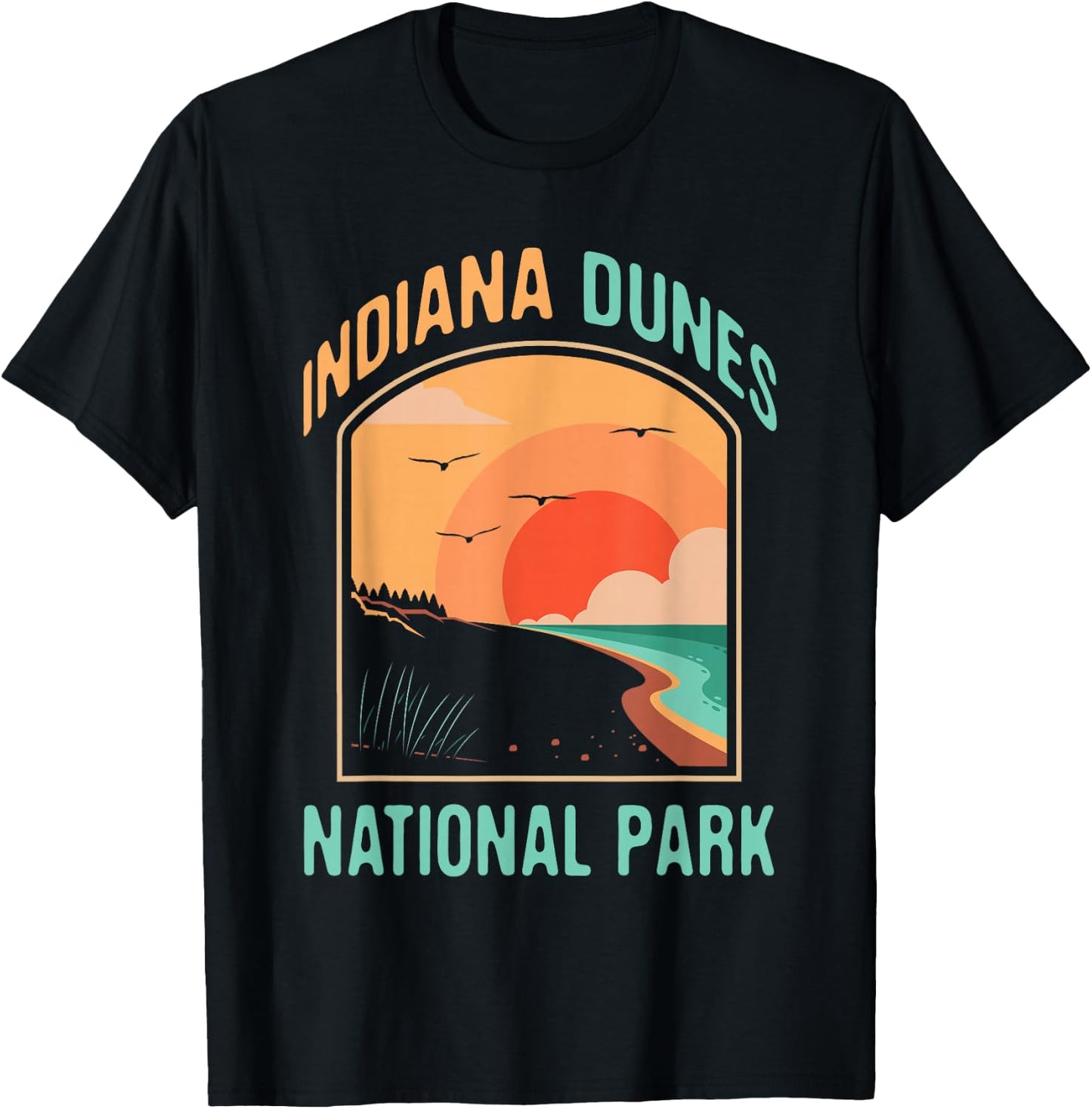 Indiana Dunes Souvenirs&Gifts Indiana Dunes National Park US Gift - Black, -Adults, Short Sleeve, , Small T-Shirt - T-Shirt | Black