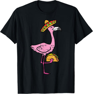 Mexican Flamingo Tacos Cute Cinco De Mayo Fiesta Animal T-Shirt - T-Shirt | Black