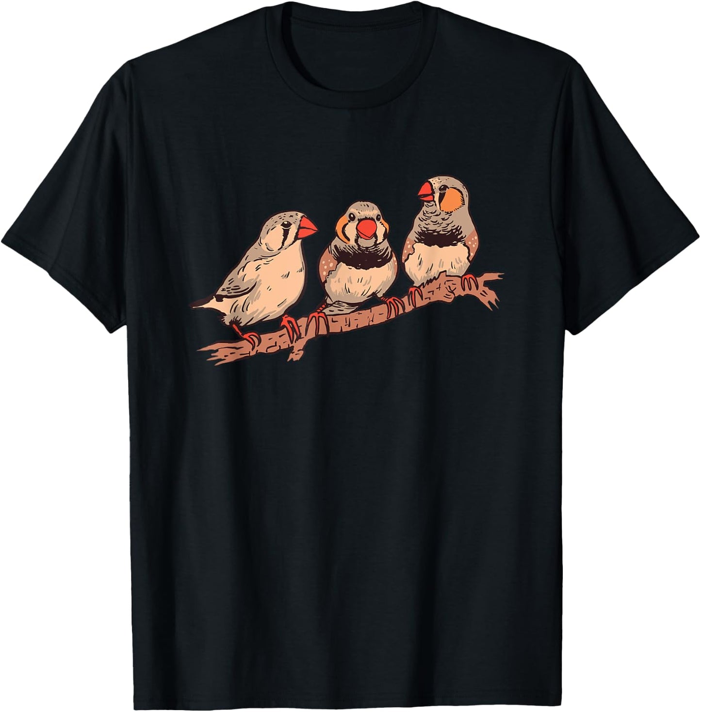 Three Zebra Finches On A Branch Pet Birds Zebra Finch T-Shirt - T-Shirt | Black