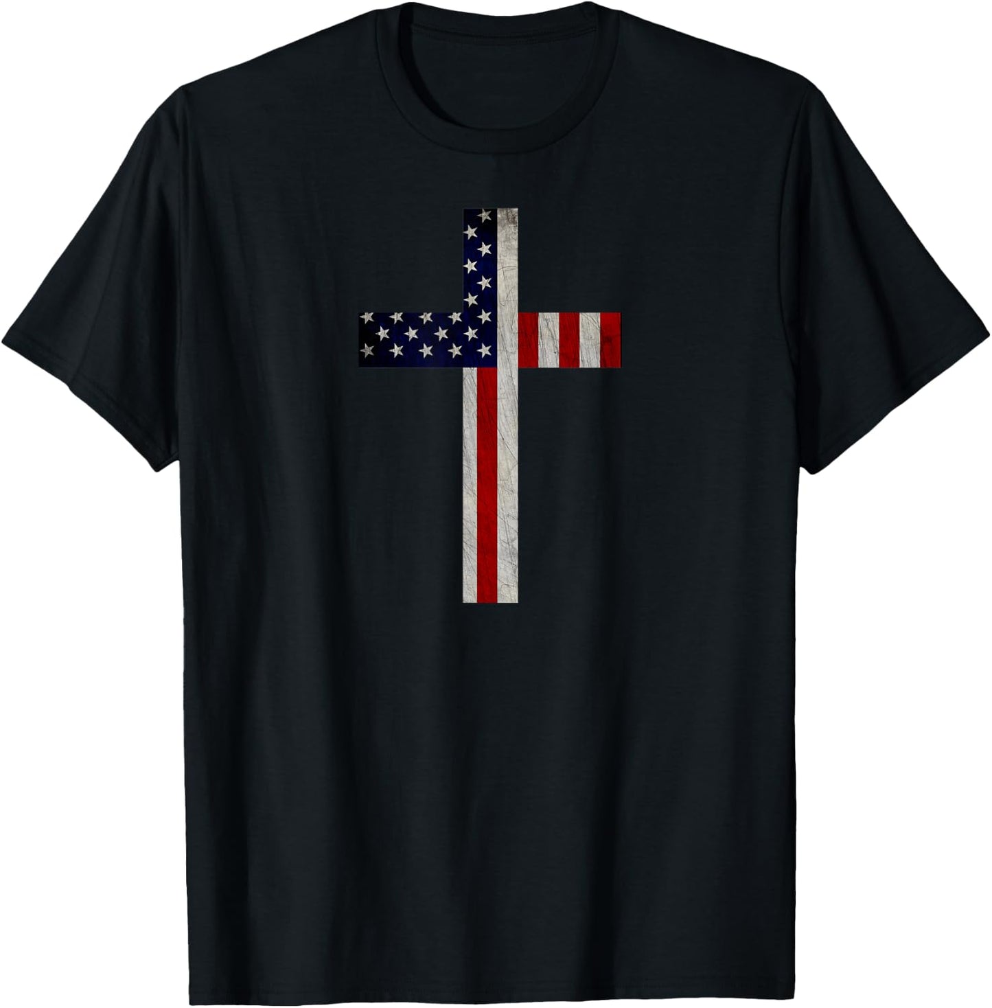 Vintage American Flag Christian Cross USA T-Shirt - T-Shirt | Black