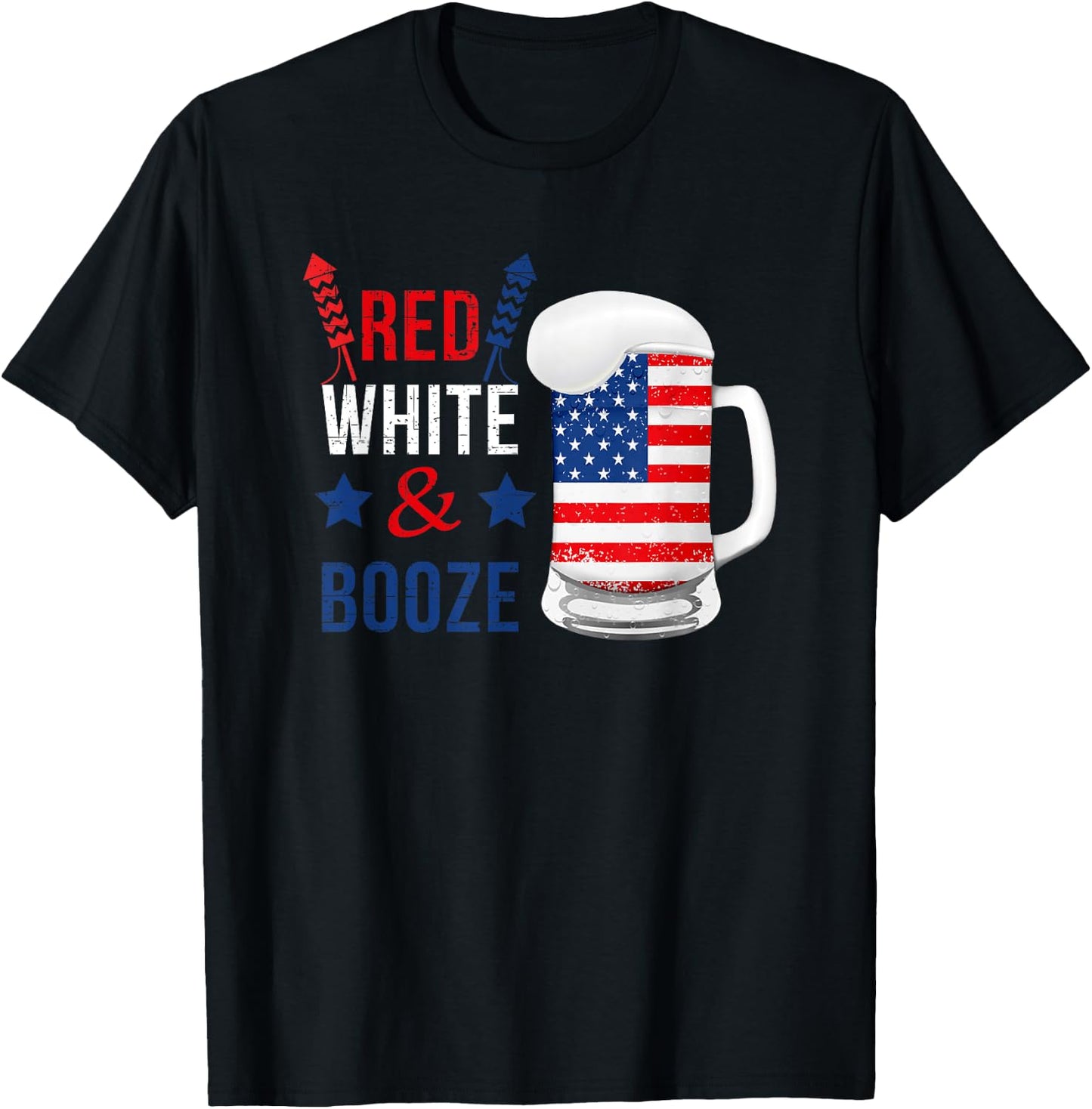Red White and Booze 4th of July Funny Drinking Men Women T-Shirt - T-Shirt | Black
