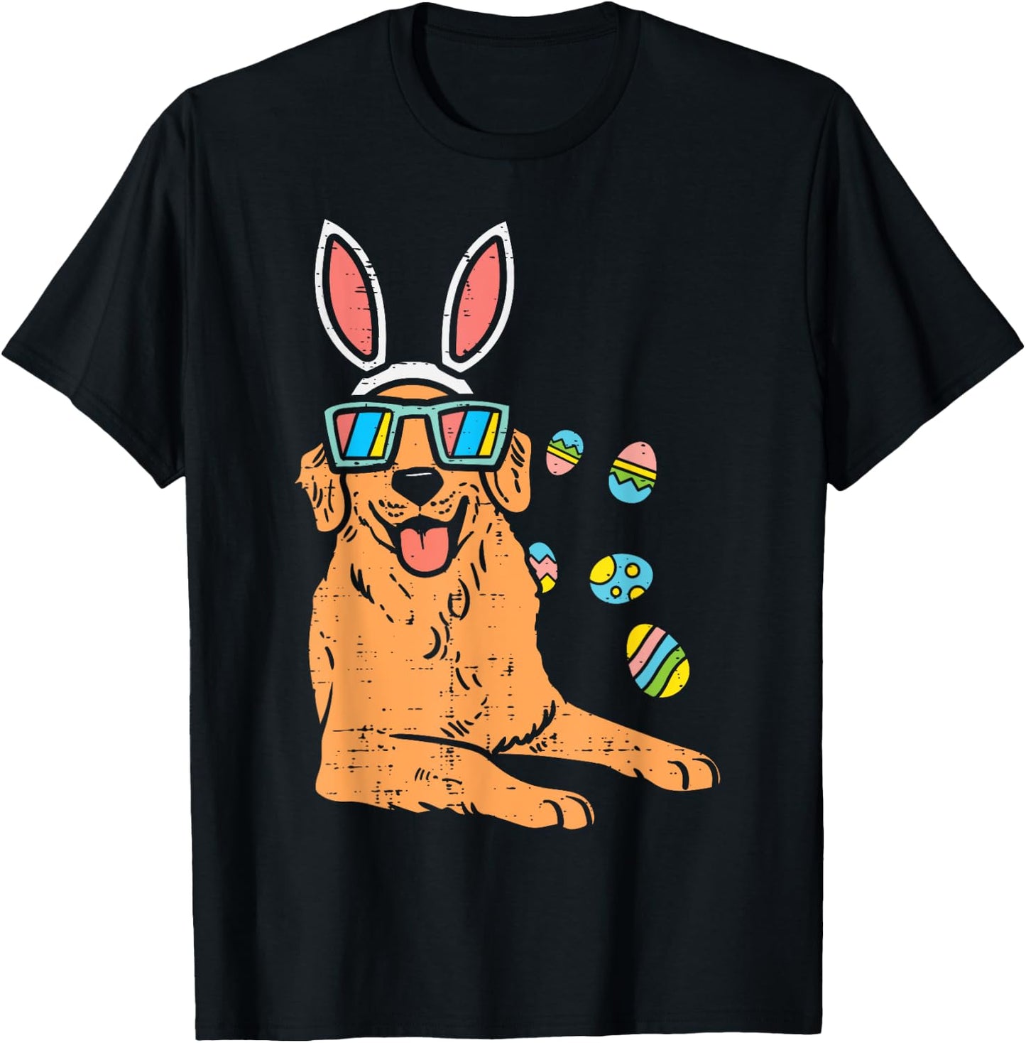 Golden Retriever Bunny Glasses Easter Eggs Dog Owner Lover Women Kids T-Shirt - T-Shirt | Black