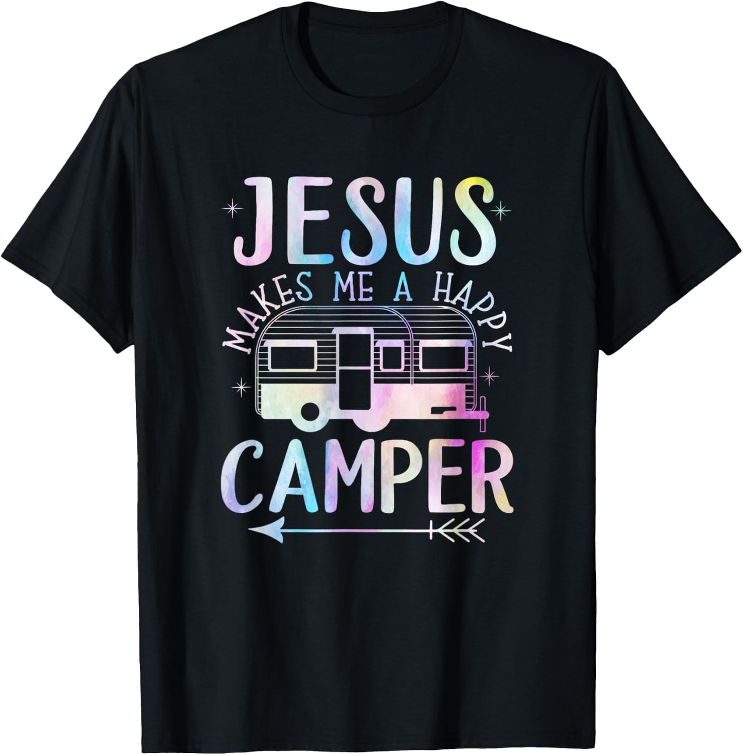 Jesus Makes Me A Happy Camper Camping RV Christian Religious T-Shirt - T-Shirt | Black