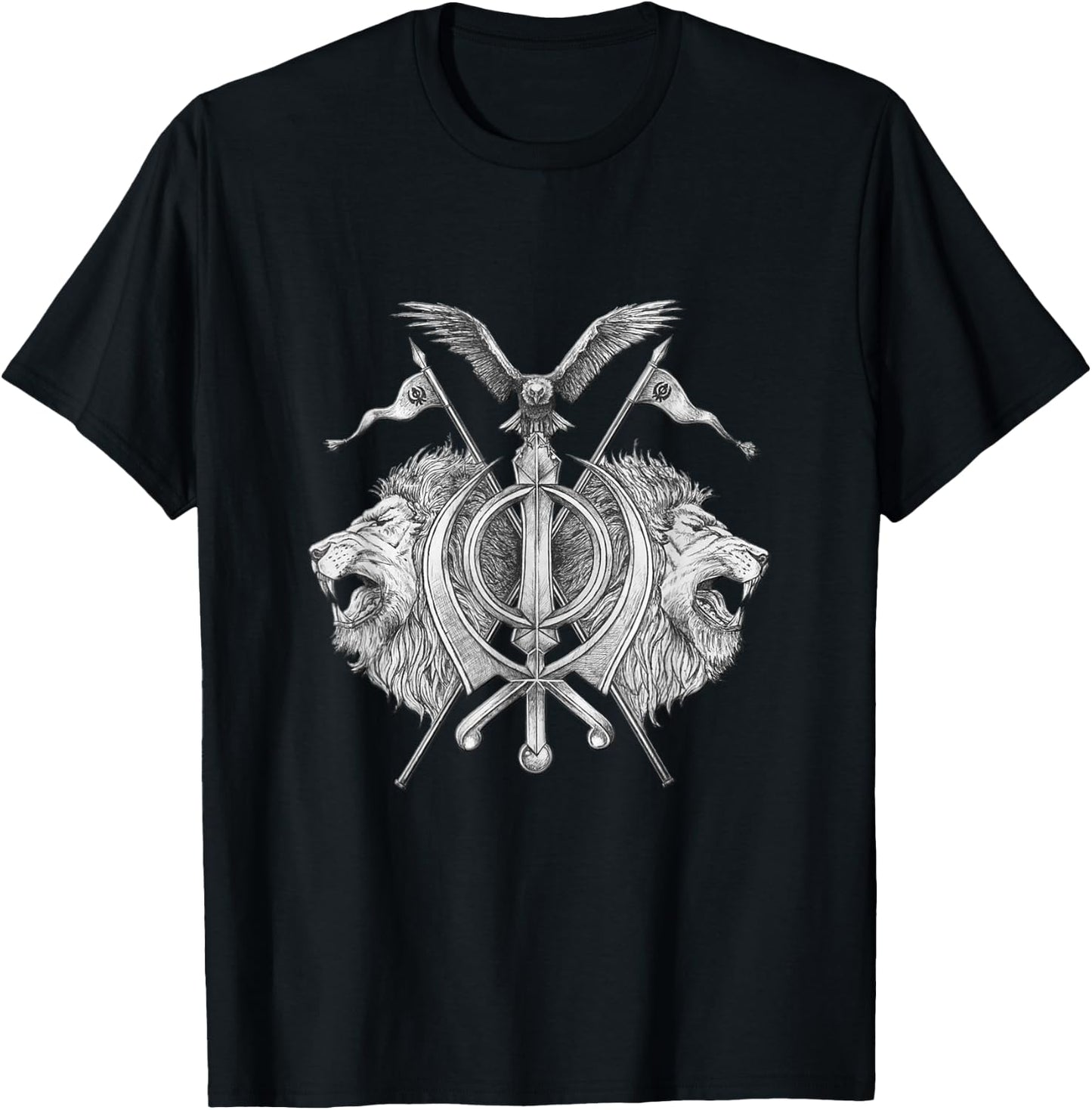 Sikh Brave Lion Khanda T-Shirt - T-Shirt | Black