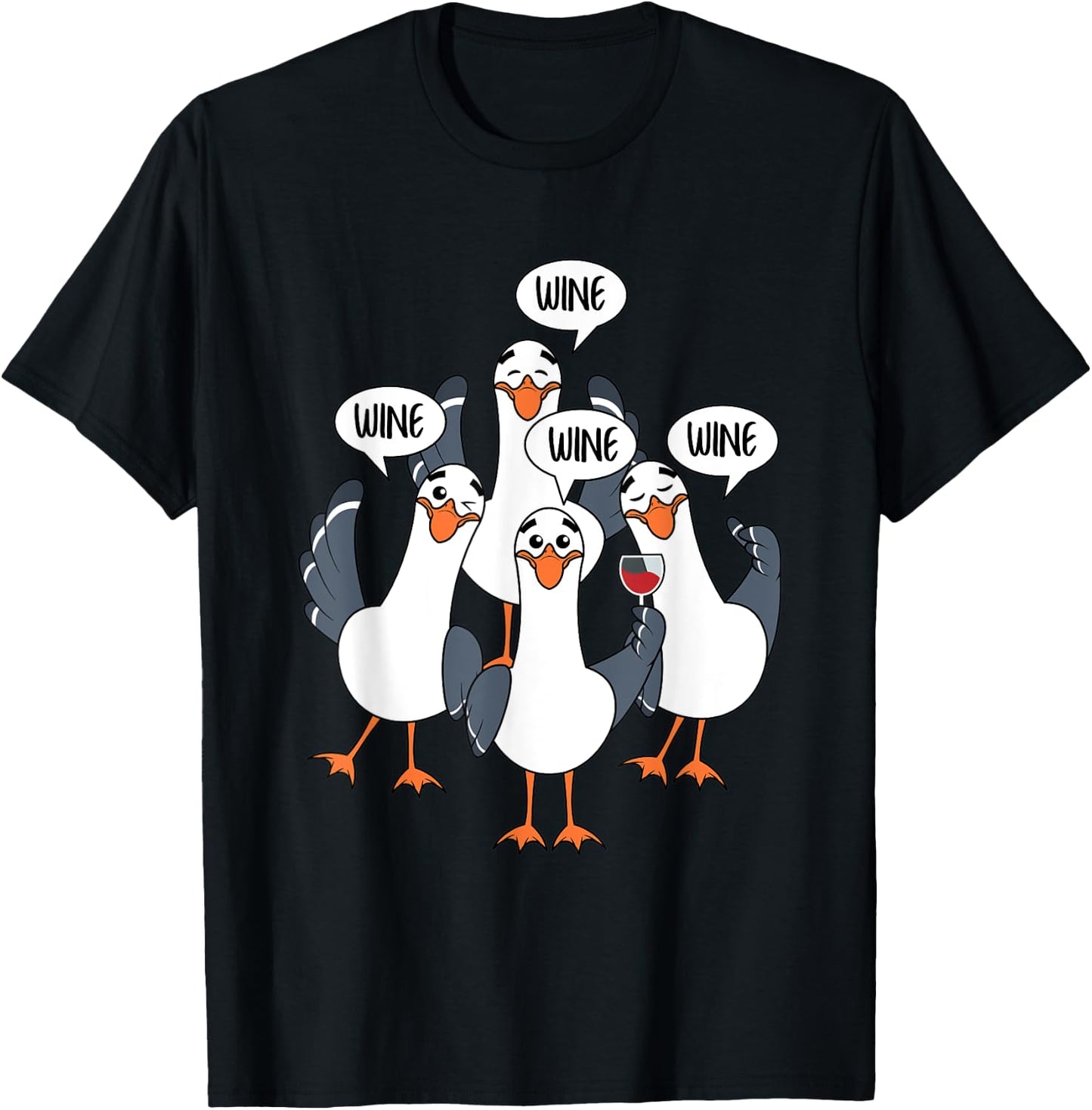 Seagull Wine Funny Bird Lover Drinking Enthusiast Women Gift T-Shirt - T-Shirt | Black