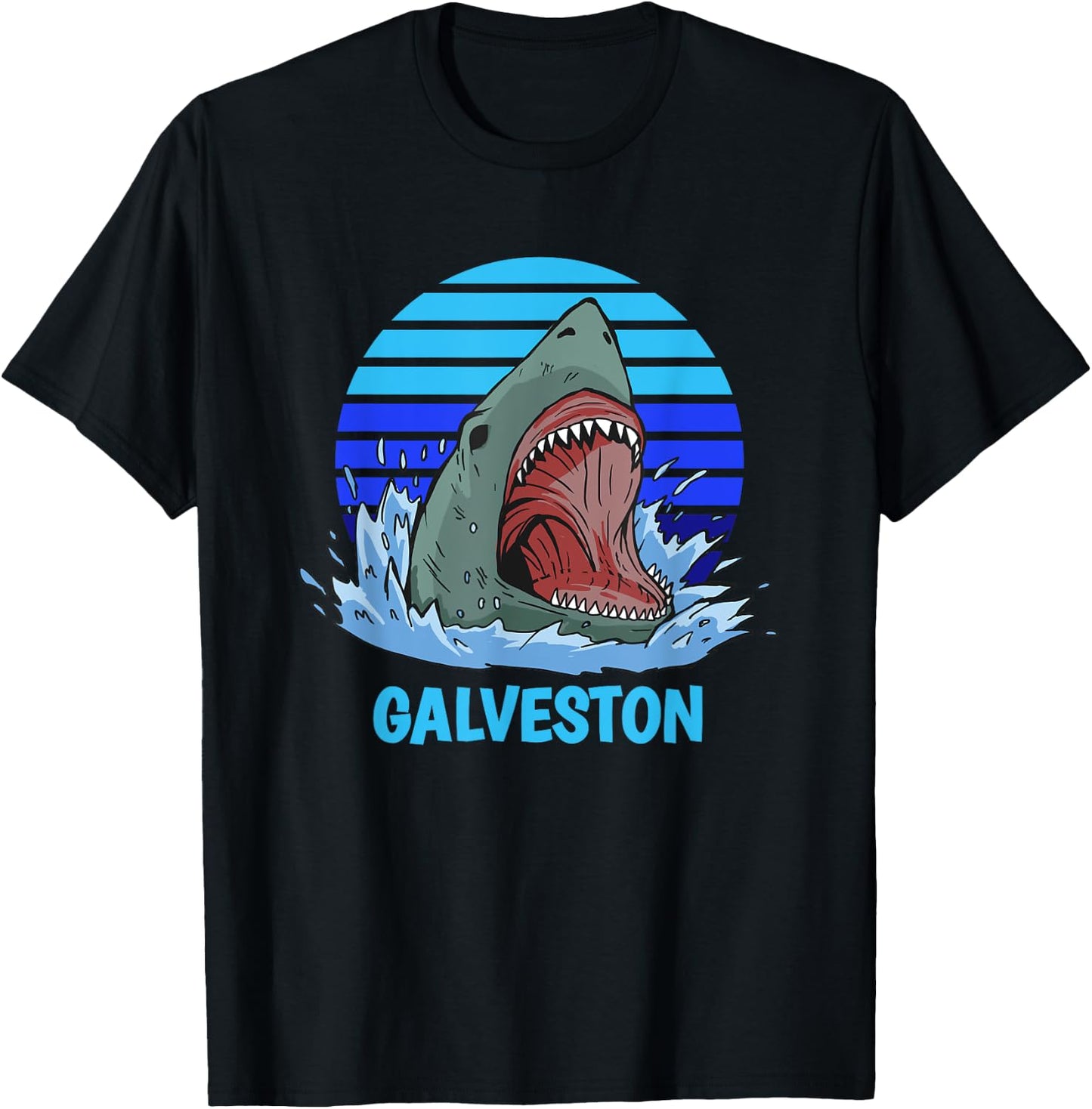 Galveston Vacation Shark Theme T-Shirt - T-Shirt | Black