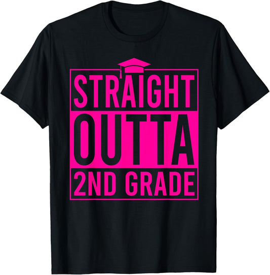 Straight Outta 2nd Grade Graduation Class 2026 Second Grade T-Shirt - T-Shirt | Black