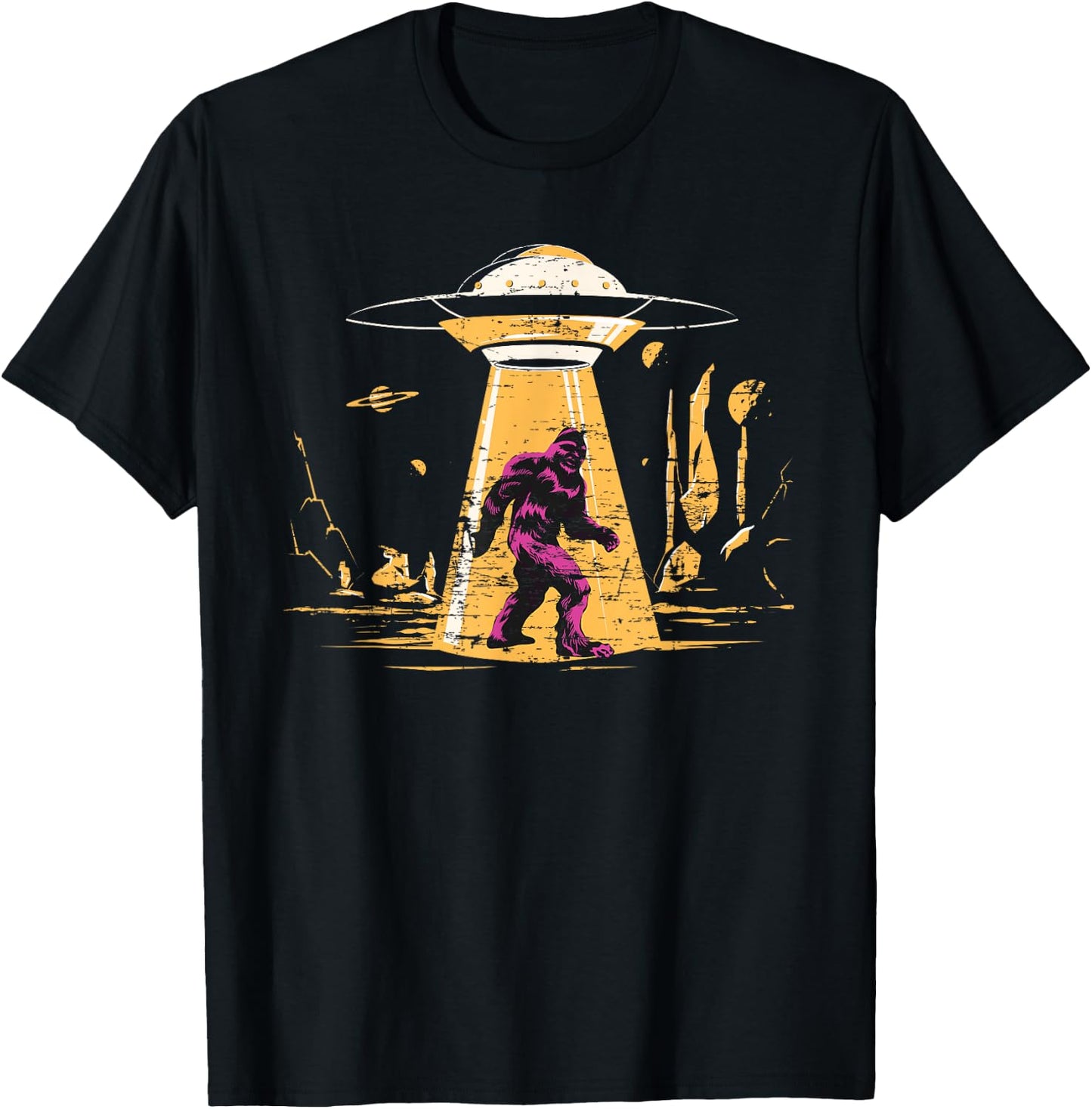 Alien Bigfoot UFO Abduction Sasquatch Yeti Cryptid Bigfoot T-Shirt - T-Shirt | Black