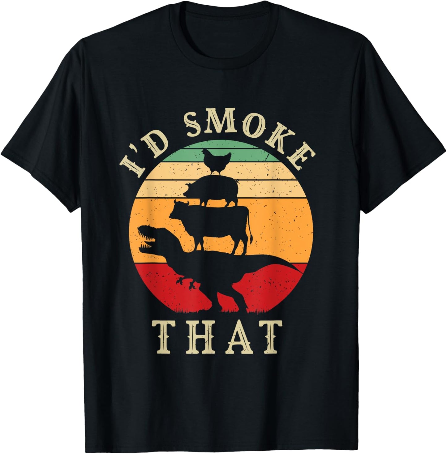I'd Smoke That Funny BBQ Vintage Meat Smoker Grill Dinosaur T-Shirt - T-Shirt | Black