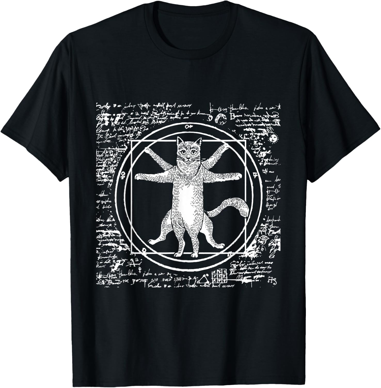 Leonardo Da Vinci Vitruvian cat lover T-Shirt - T-Shirt | Black