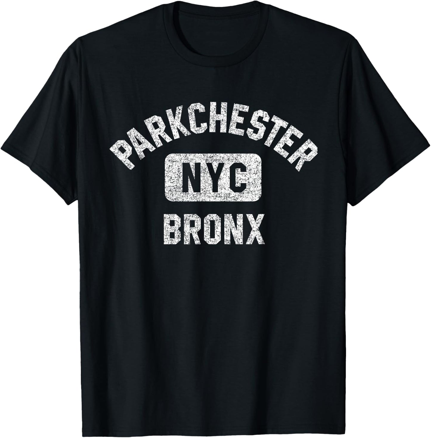 Parkchester Bronx NYC Gym Style Distressed White Print T-Shirt - T-Shirt | Black