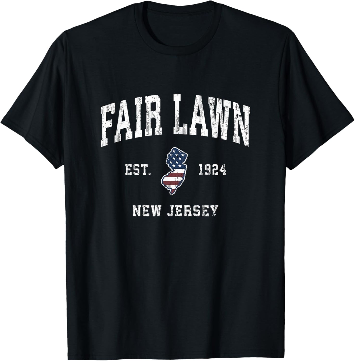 Fair Lawn New Jersey NJ Vintage American Flag Sports Design T-Shirt - T-Shirt | Black