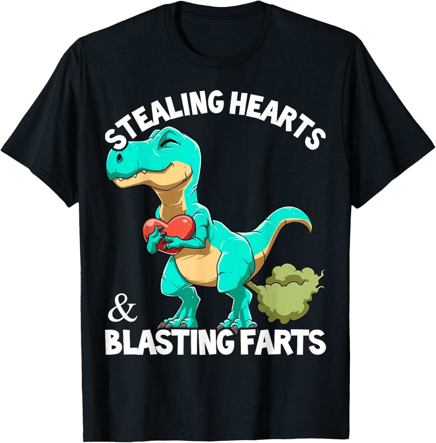 Dinosaur Fart T-Rex Valentine Stealing Hearts Blasting Farts T-Shirt - T-Shirt | Black