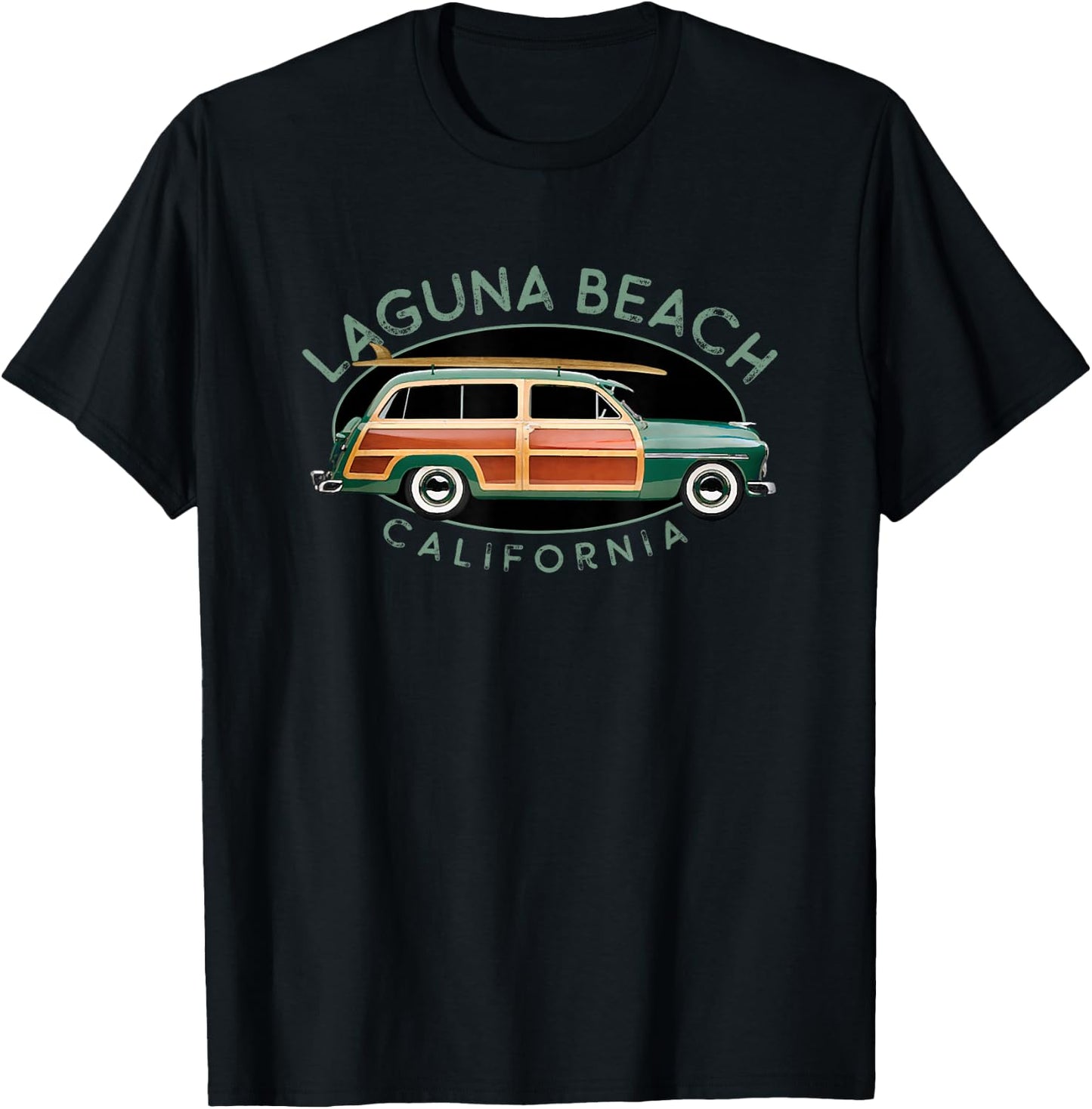 Laguna Beach California Vintage Surfing T-Shirt - T-Shirt | Black