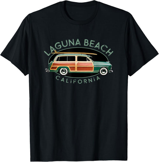 Laguna Beach California Vintage Surfing T-Shirt - T-Shirt | Black