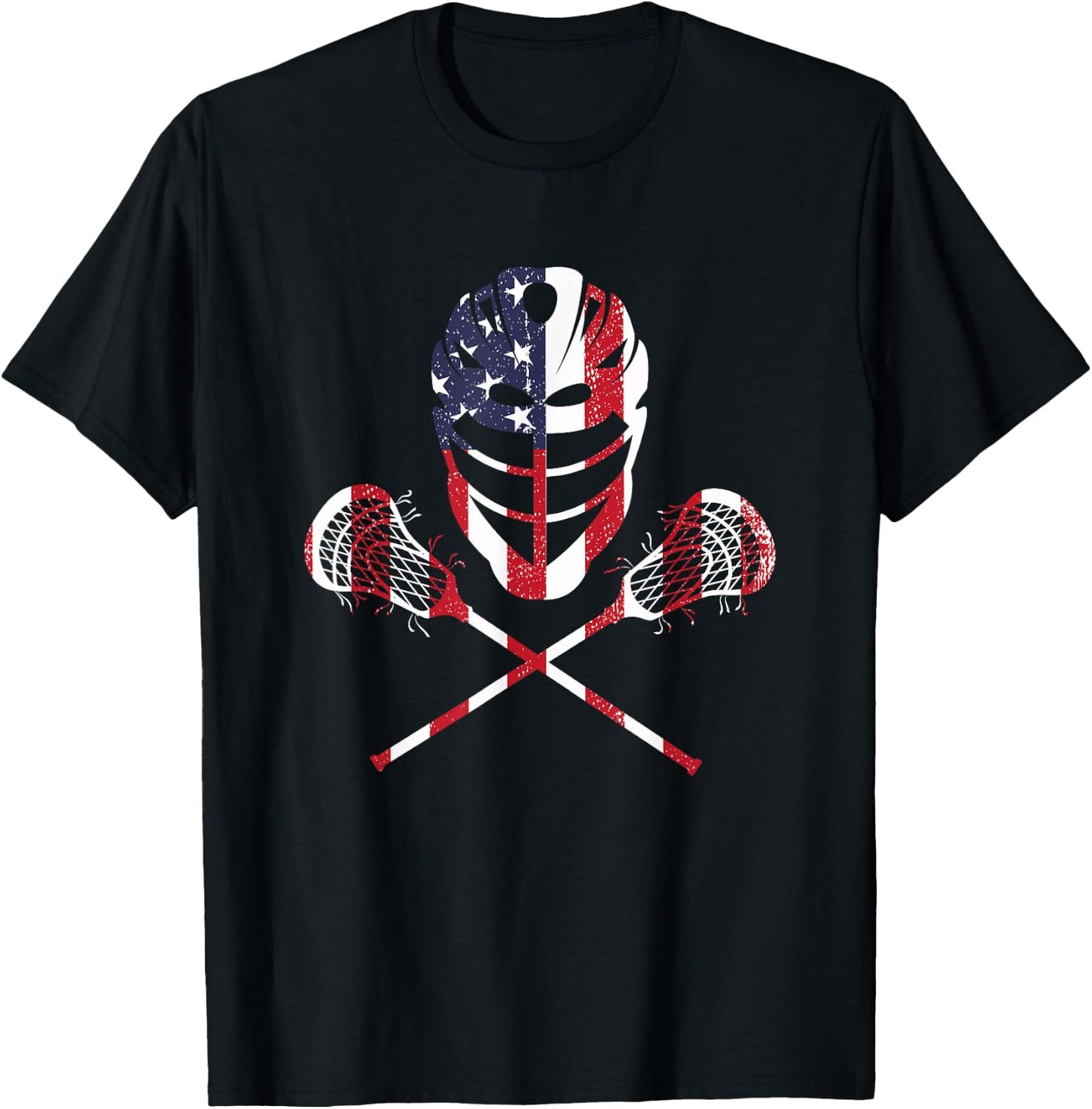 Lacrosse American Flag Lax Helmet Sticks 4th of July T-Shirt - T-Shirt | Black