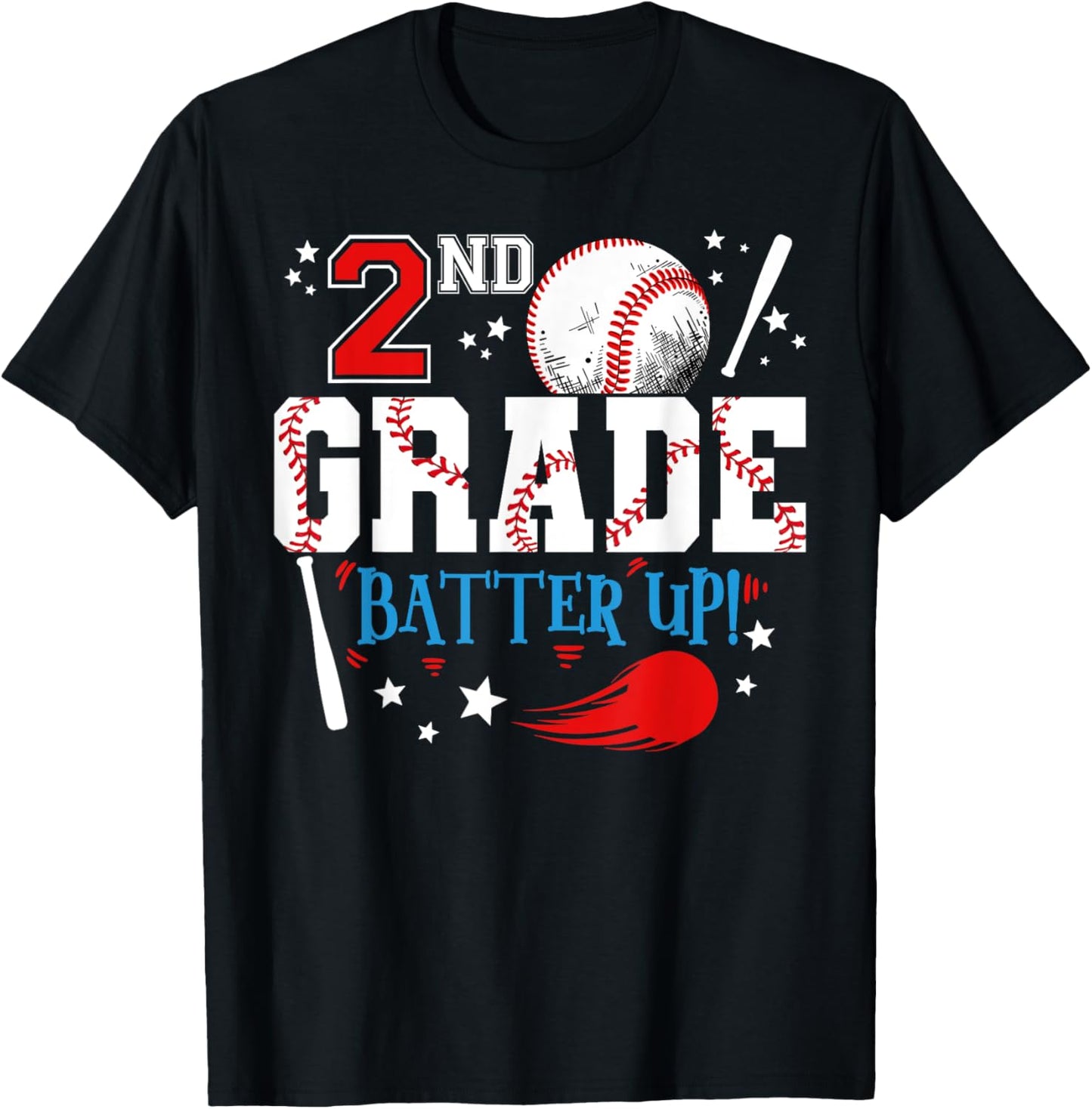 2nd Grade Batter Up Back To School Baseball Player Boys T-Shirt - T-Shirt | Black