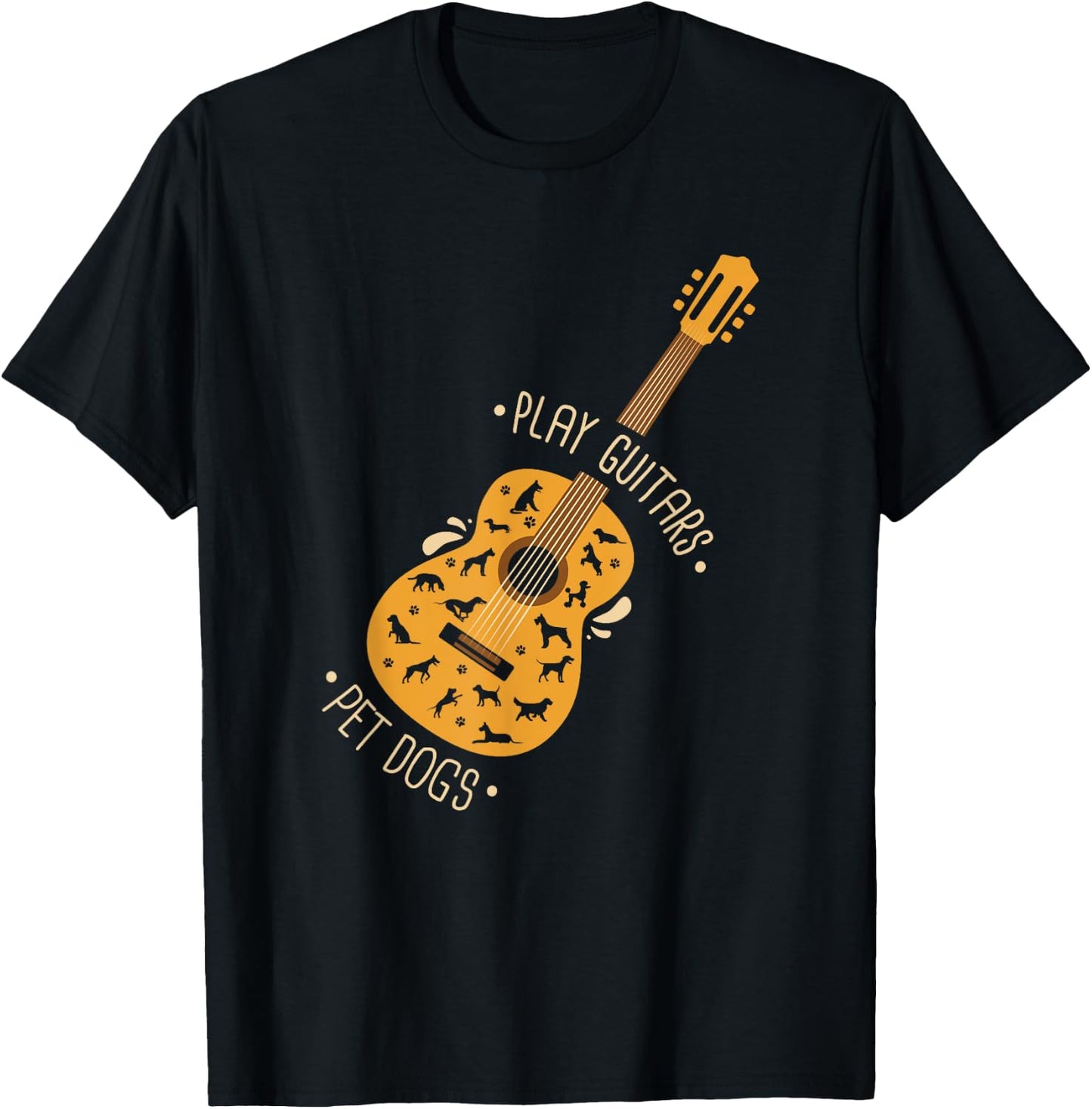 Play Guitars Pet Dogs I Dog And Music Lovers I Guitar T-Shirt - T-Shirt | Black