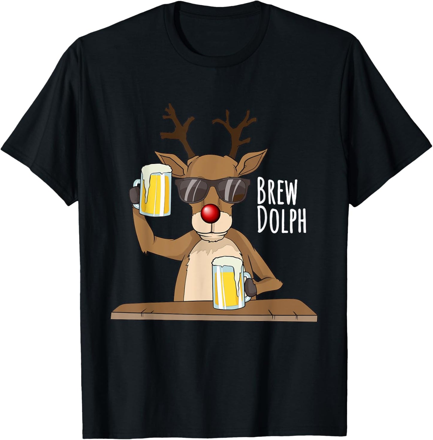 Funny Christmas Alcohol Shirt. Brew Dolph Beer Drinking Deer T-Shirt - T-Shirt | Black