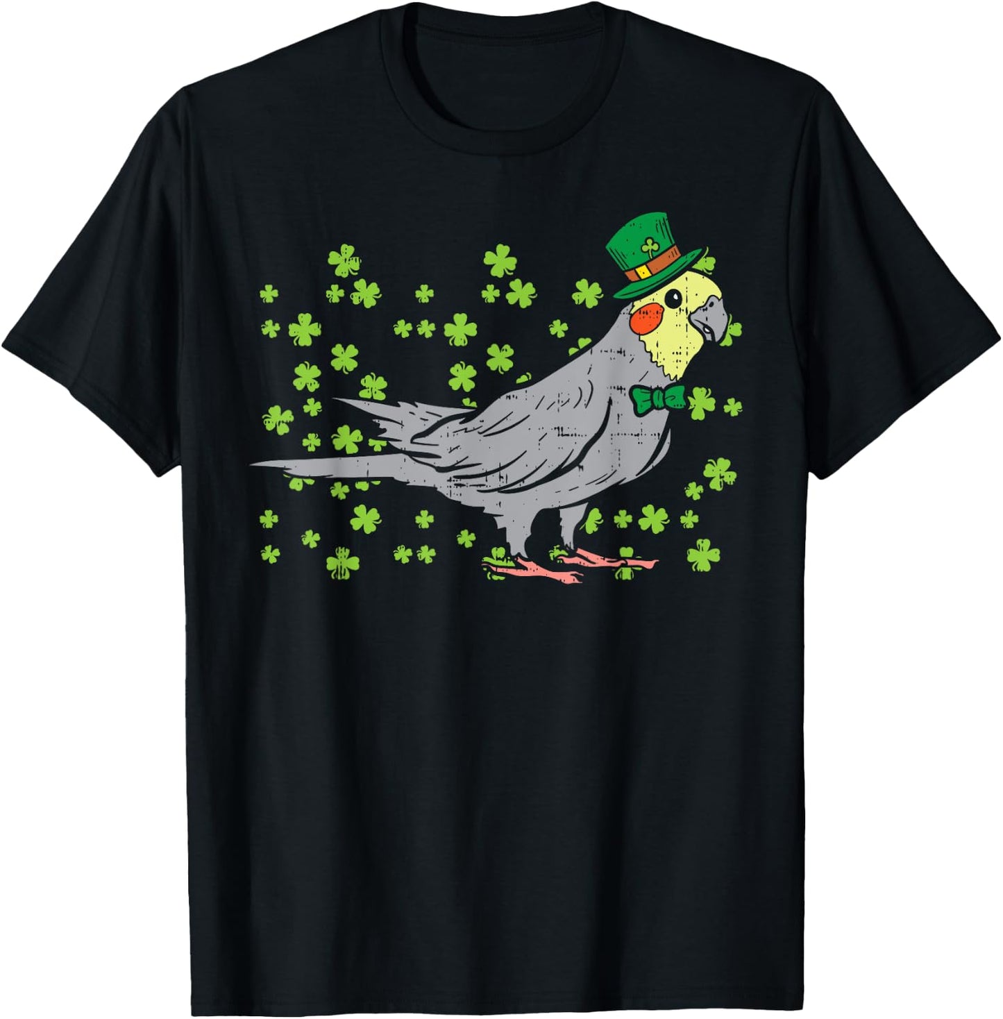 Leprechaun Cockatiel Bird Clover St Patricks Day Animal Gift T-Shirt - T-Shirt | Black