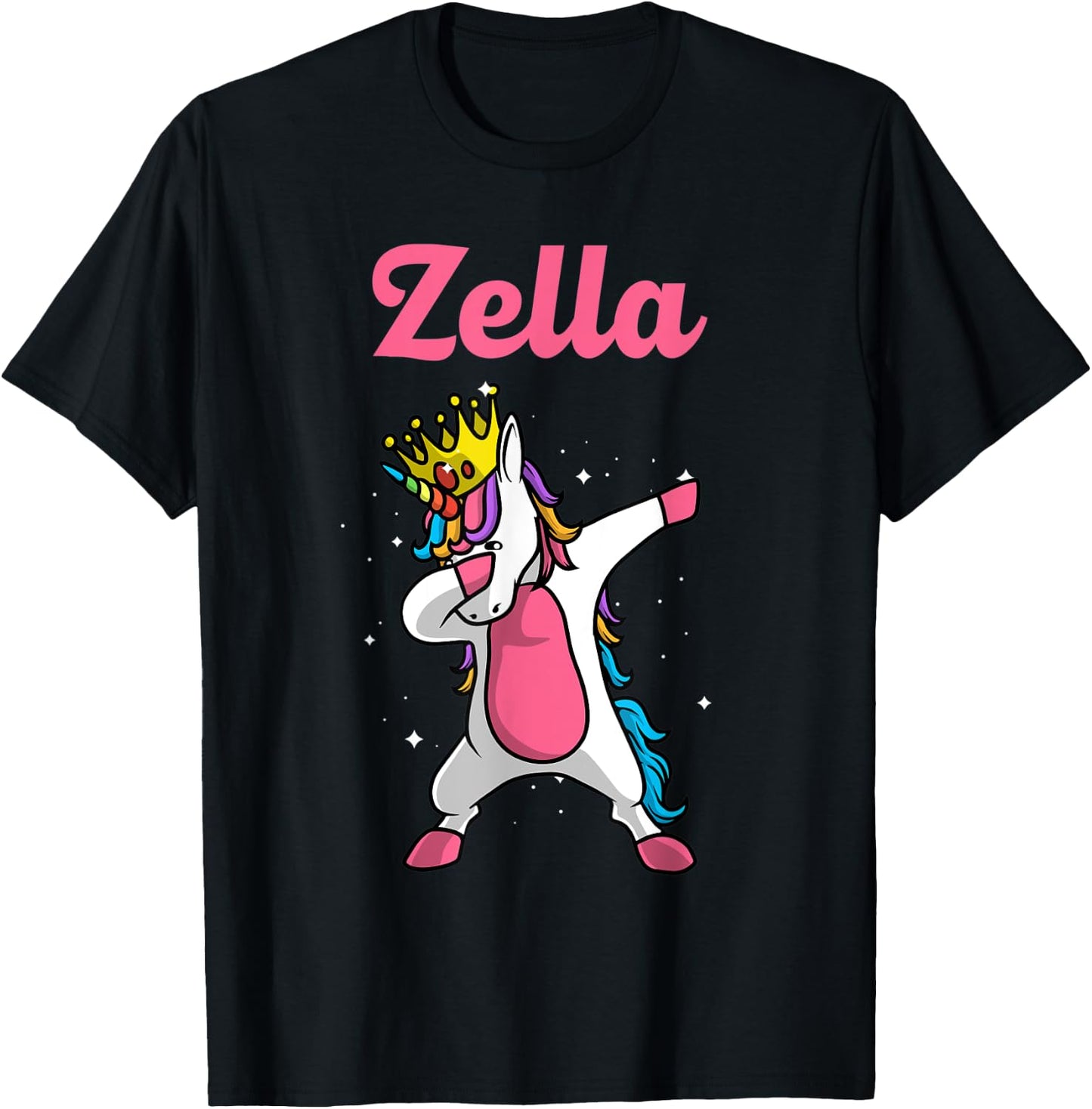 ZELLA Name Personalized Birthday Dabbing Unicorn Queen T-Shirt - T-Shirt | Black