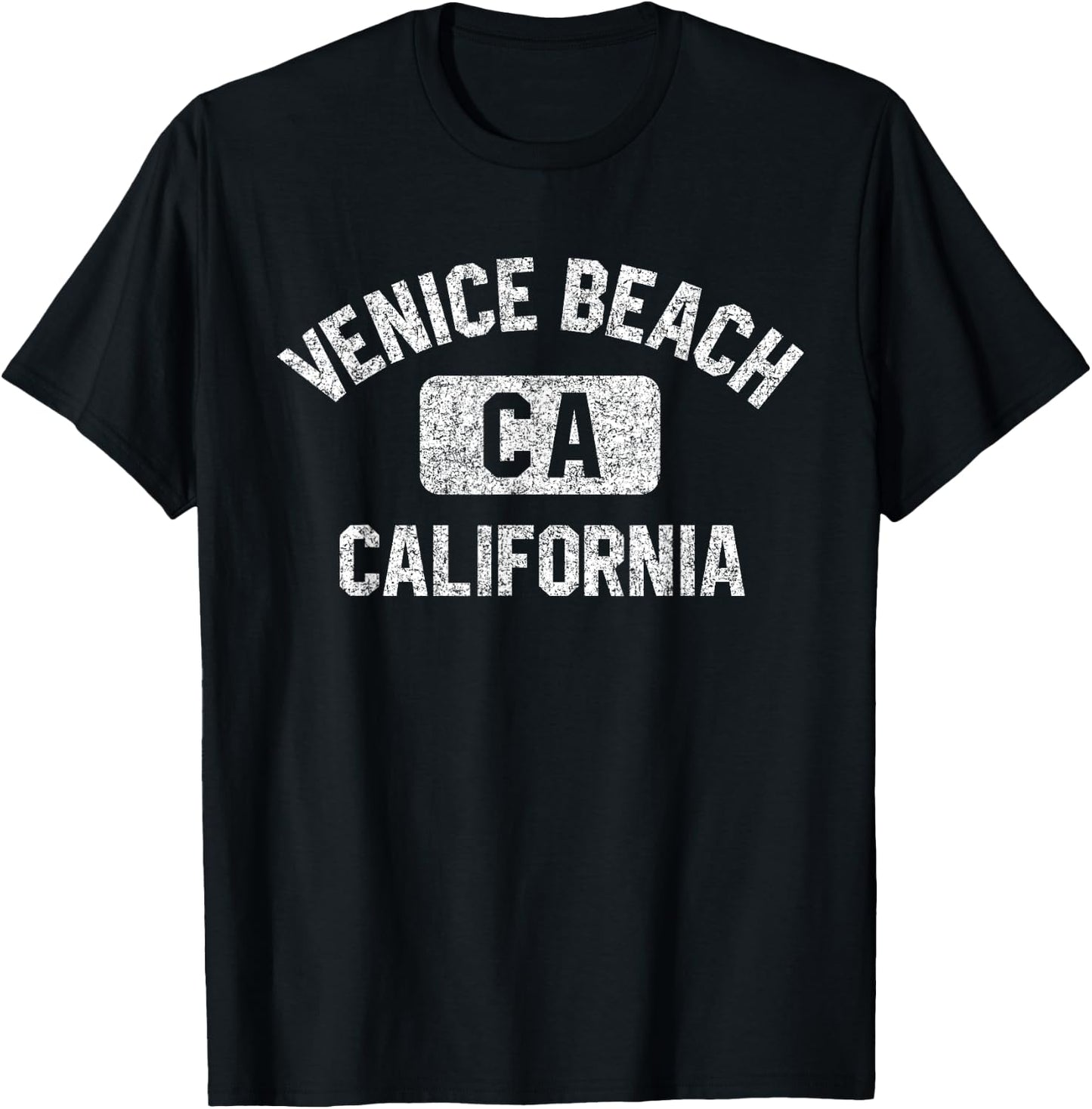 Venice Beach California Gym Style Distressed White Print T-Shirt - T-Shirt | Black