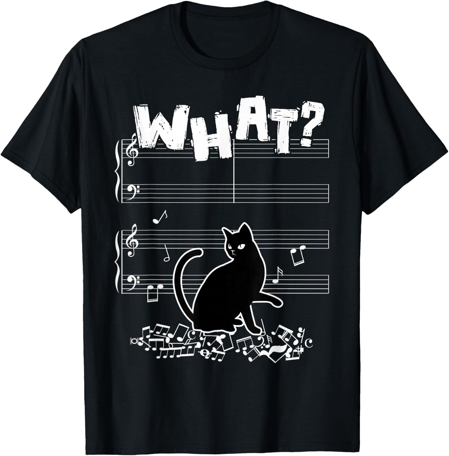 Cat What Funny Cat Music Note T-Shirt - T-Shirt | Black
