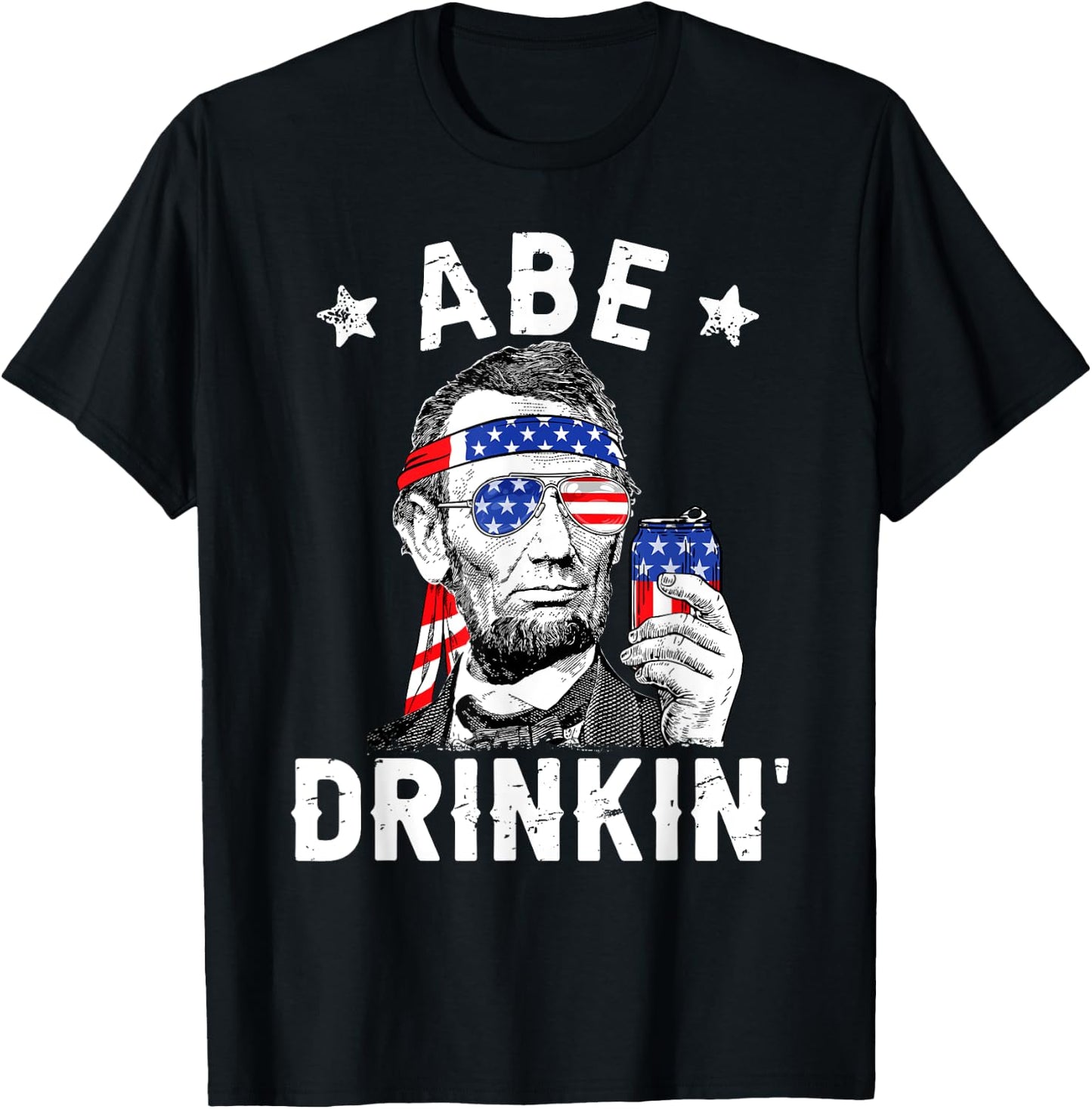 4th of July Abe Drinking Merica Abraham Lincoln Beer Lover T-Shirt - T-Shirt | Black