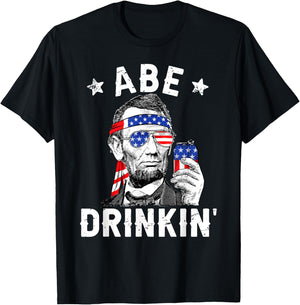 4th of July Abe Drinking Merica Abraham Lincoln Beer Lover T-Shirt - T-Shirt | Black