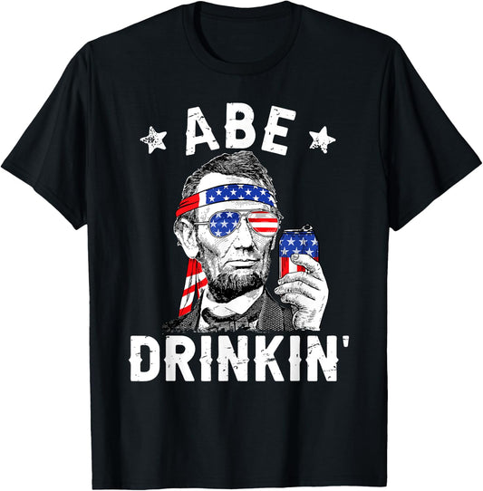 4th of July Abe Drinking Merica Abraham Lincoln Beer Lover T-Shirt - T-Shirt | Black