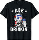 4th of July Abe Drinking Merica Abraham Lincoln Beer Lover T-Shirt - T-Shirt | Black