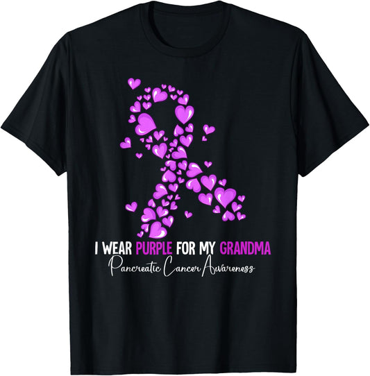 Pancreatic Cancer Awareness Gift I Wear Purple For My Grandma Pancreatic Cancer Awareness -Adults Cotton Blend Black Small T-Shirt - T-Shirt | Black