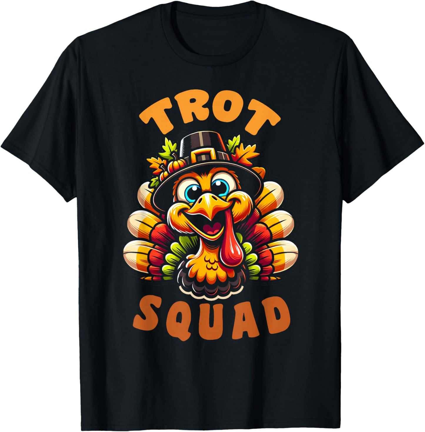 Trot Squad Funny Retro Thanksgiving Day Running Turkey T-Shirt - T-Shirt | Black