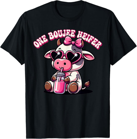 One Boujee Heifer Highland Cow Valentine Women T-Shirt - T-Shirt | Black