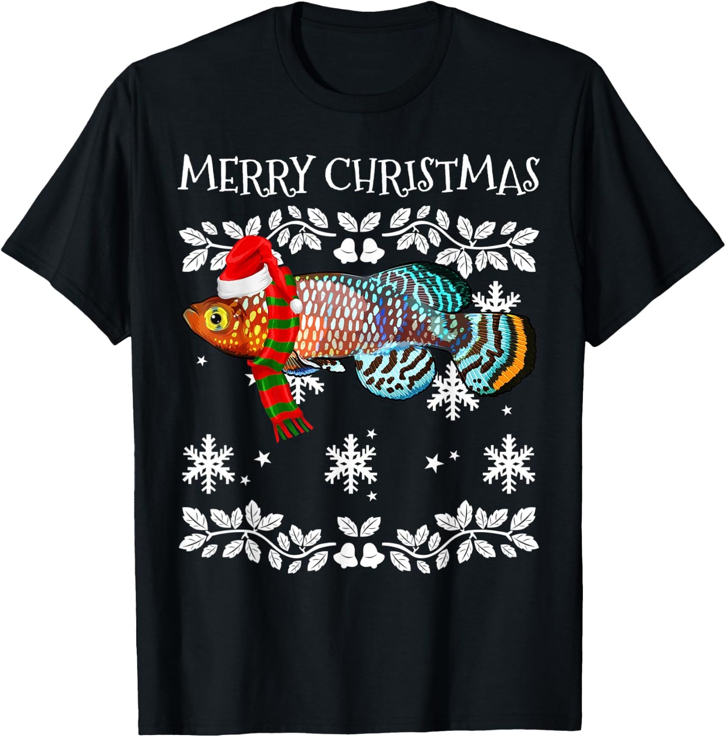 Fish Merry Christmas Ornament Killifish Ugly Xmas T-Shirt - T-Shirt | Black