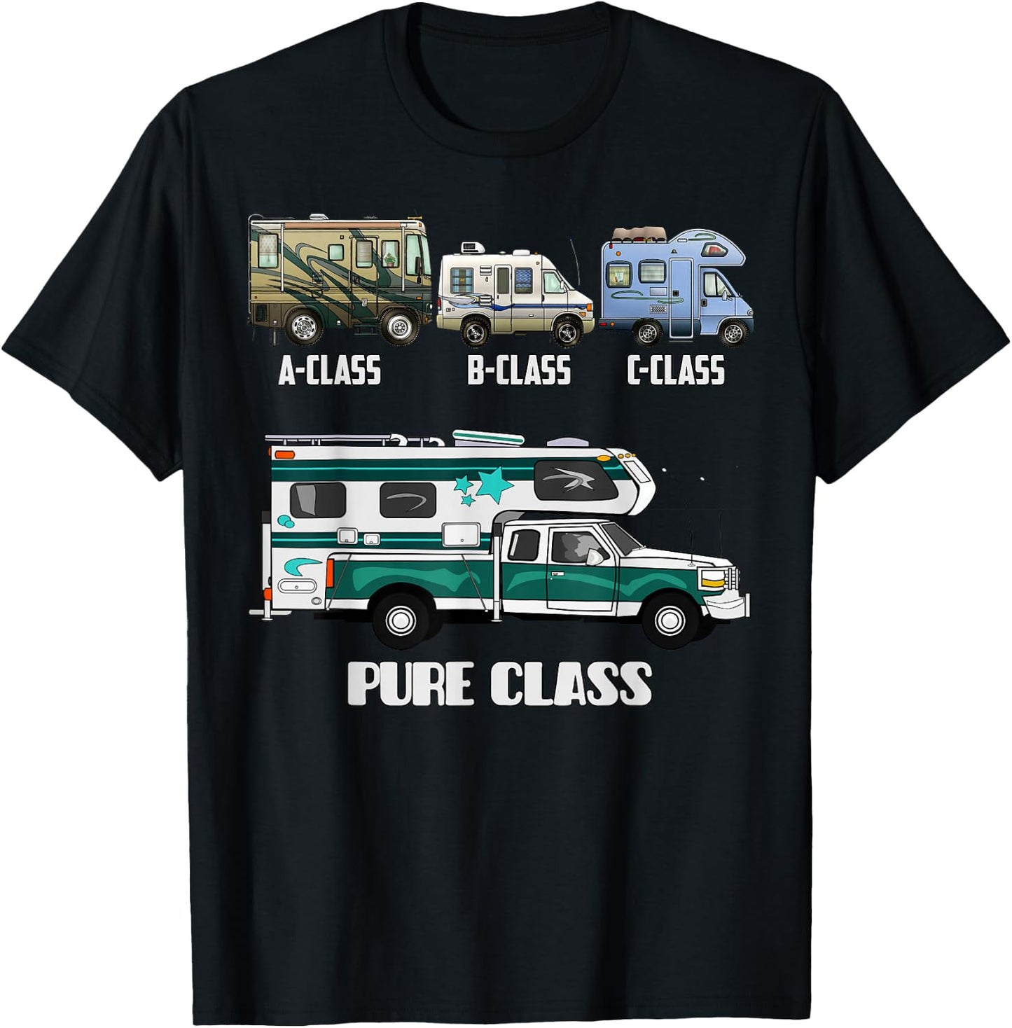 Pure Class RV Type Cabover Slide-In Pickup Truck Camper T-Shirt - T-Shirt | Black