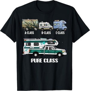 Pure Class RV Type Cabover Slide-In Pickup Truck Camper T-Shirt - T-Shirt | Black