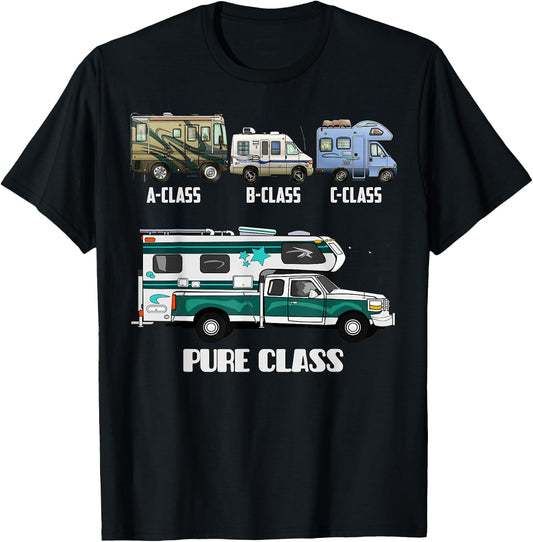 Pure Class RV Type Cabover Slide-In Pickup Truck Camper T-Shirt - T-Shirt | Black