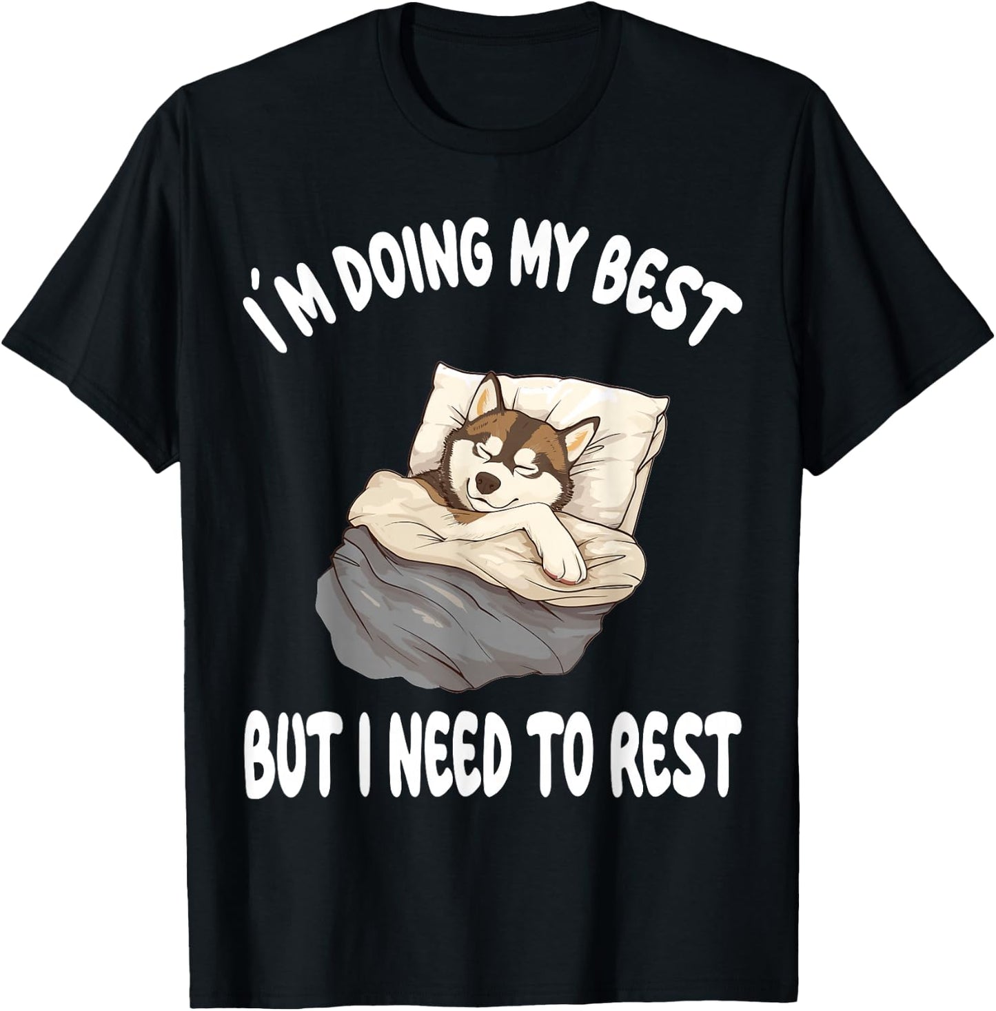 Siberian Husky Dog Pajamas Nightgown Sleeping Napping T-Shirt - T-Shirt | Black