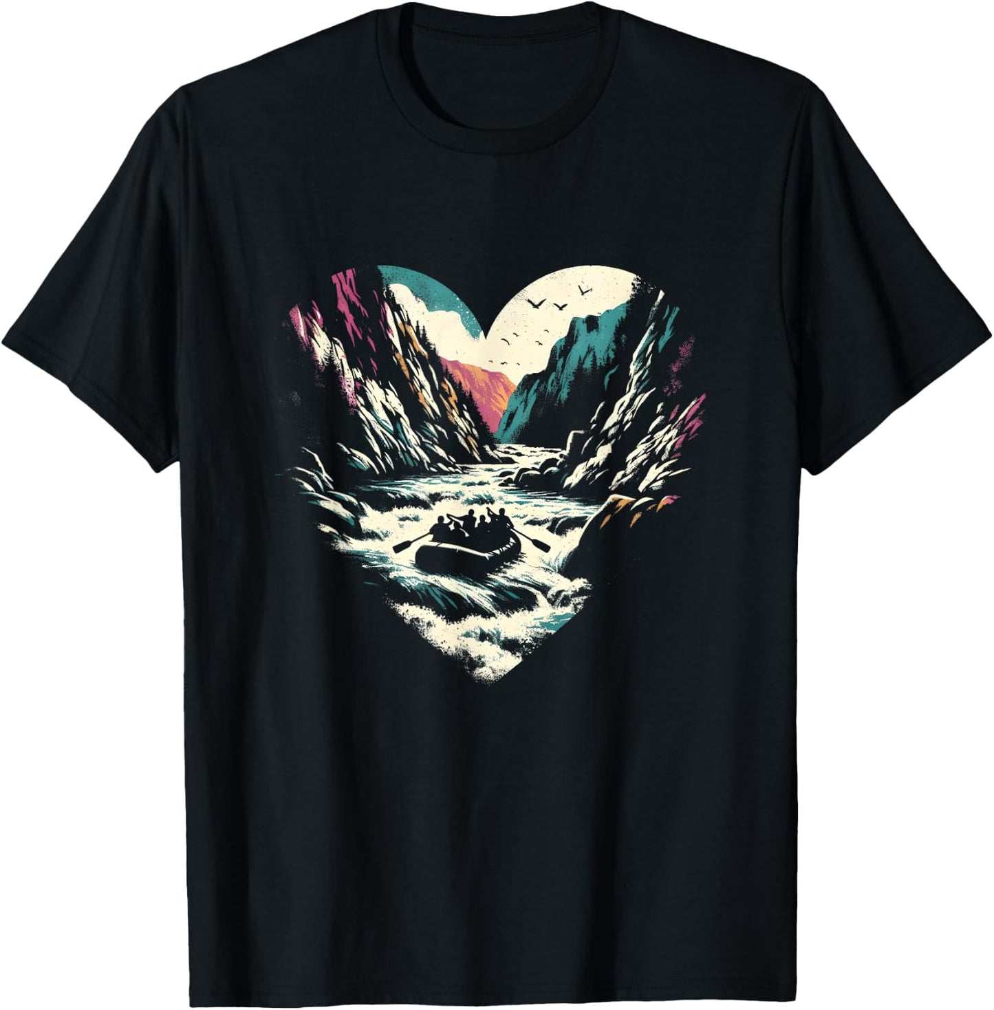 Whitewater Rafting Heart - Vintage Extreme Rafting Lover T-Shirt - T-Shirt | Black